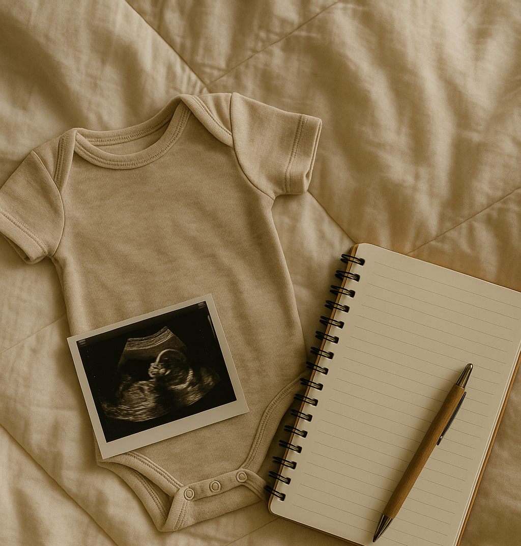 Baby scan, journal and a onesie